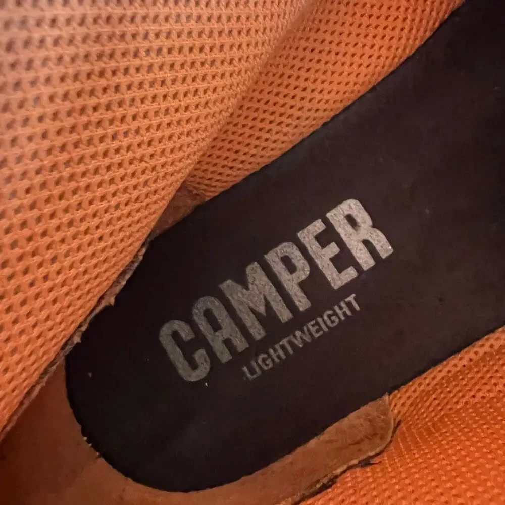 Camper Extraordinary Crafts chukka boots feature dark gray suede uppers and vibr
